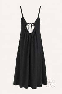 Robe longue dos nu en gaze de coton noir
