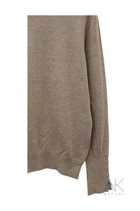 Pull fin col rond taupe