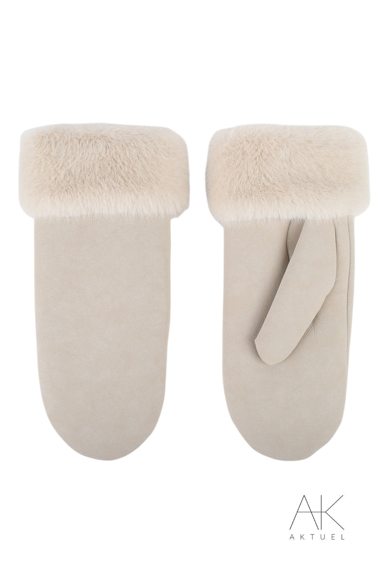Moufles écru doublées fausse fourrure