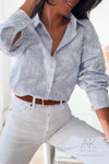 Chemise Imprimée Feuillage Bleu Ciel