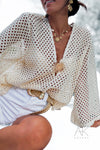 Blouse ajouré en maille broche soleil beige