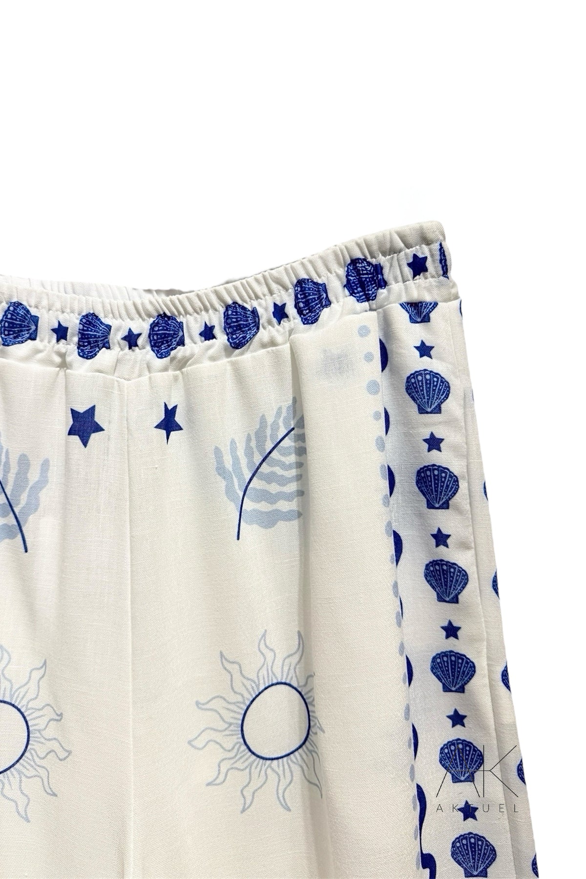 Pantalon imprimé bord de mer bleu