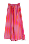 Pantalon large en gaze de coton à rayures fuschia et orange