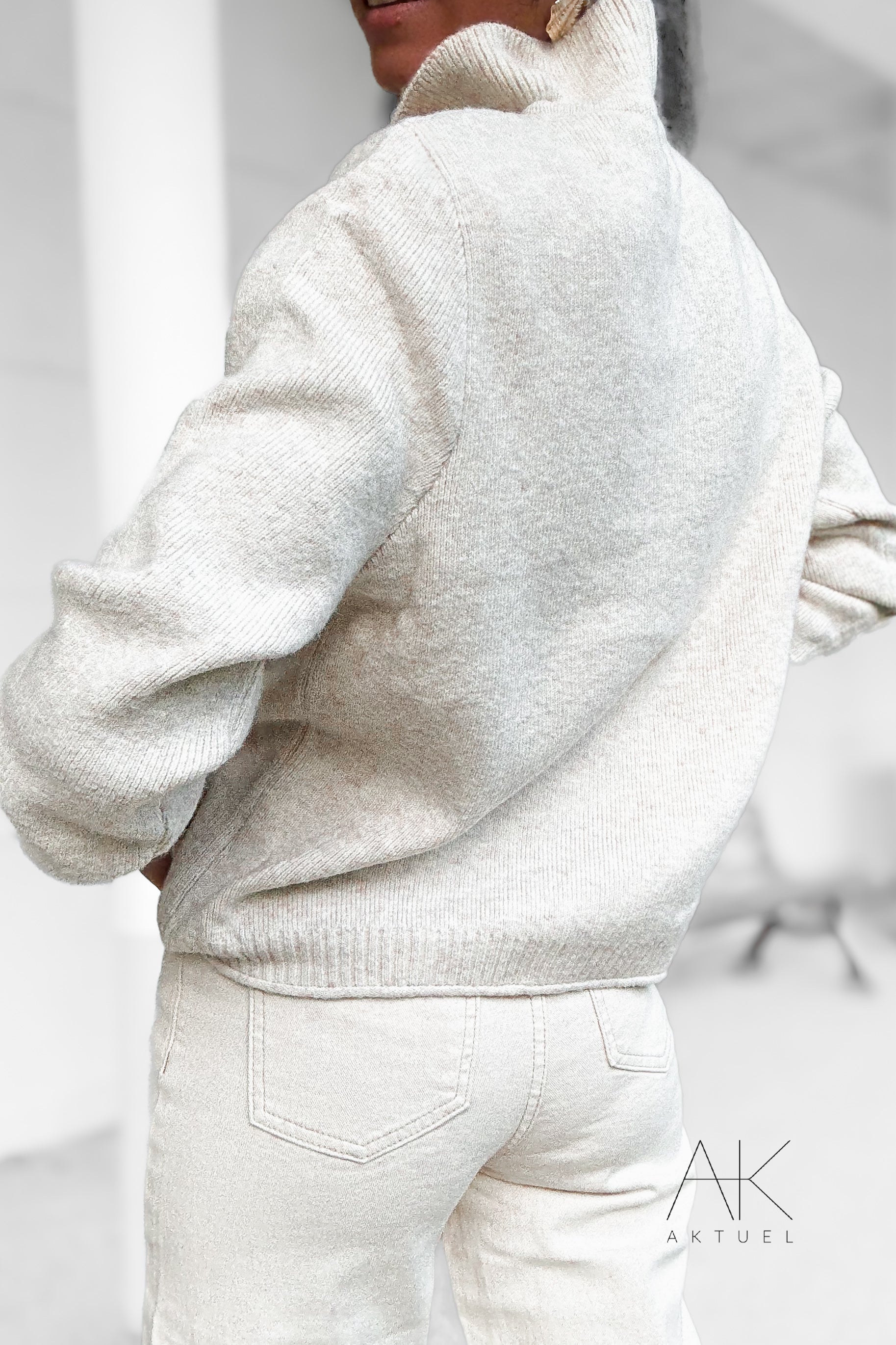 Gilet pull à col en maille beige