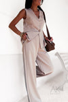 Pantalon beige fluide taille haute
