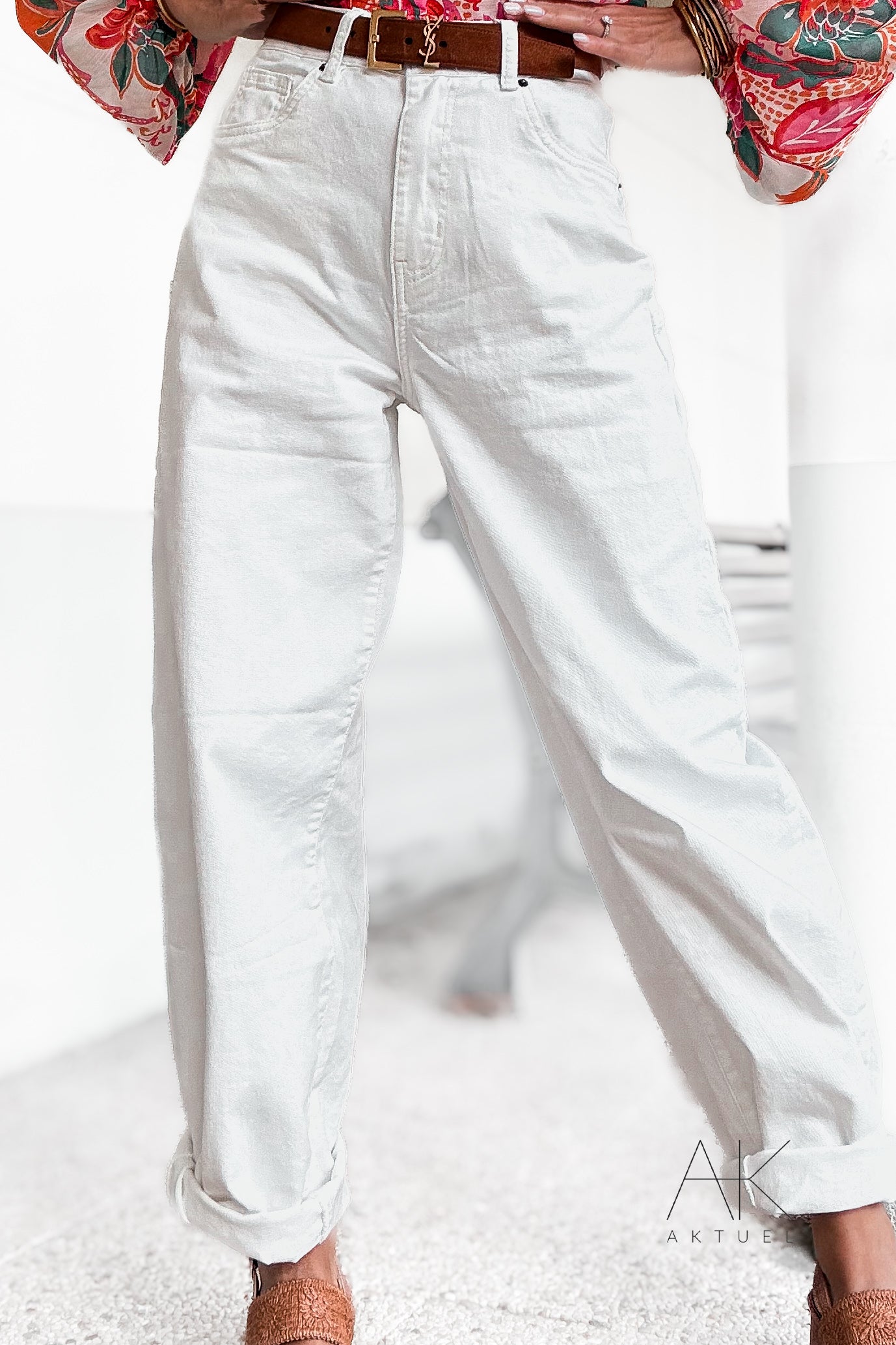 Jean wide balloon blanc