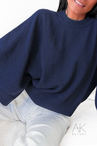 Pull manches 3/4 bleu marine