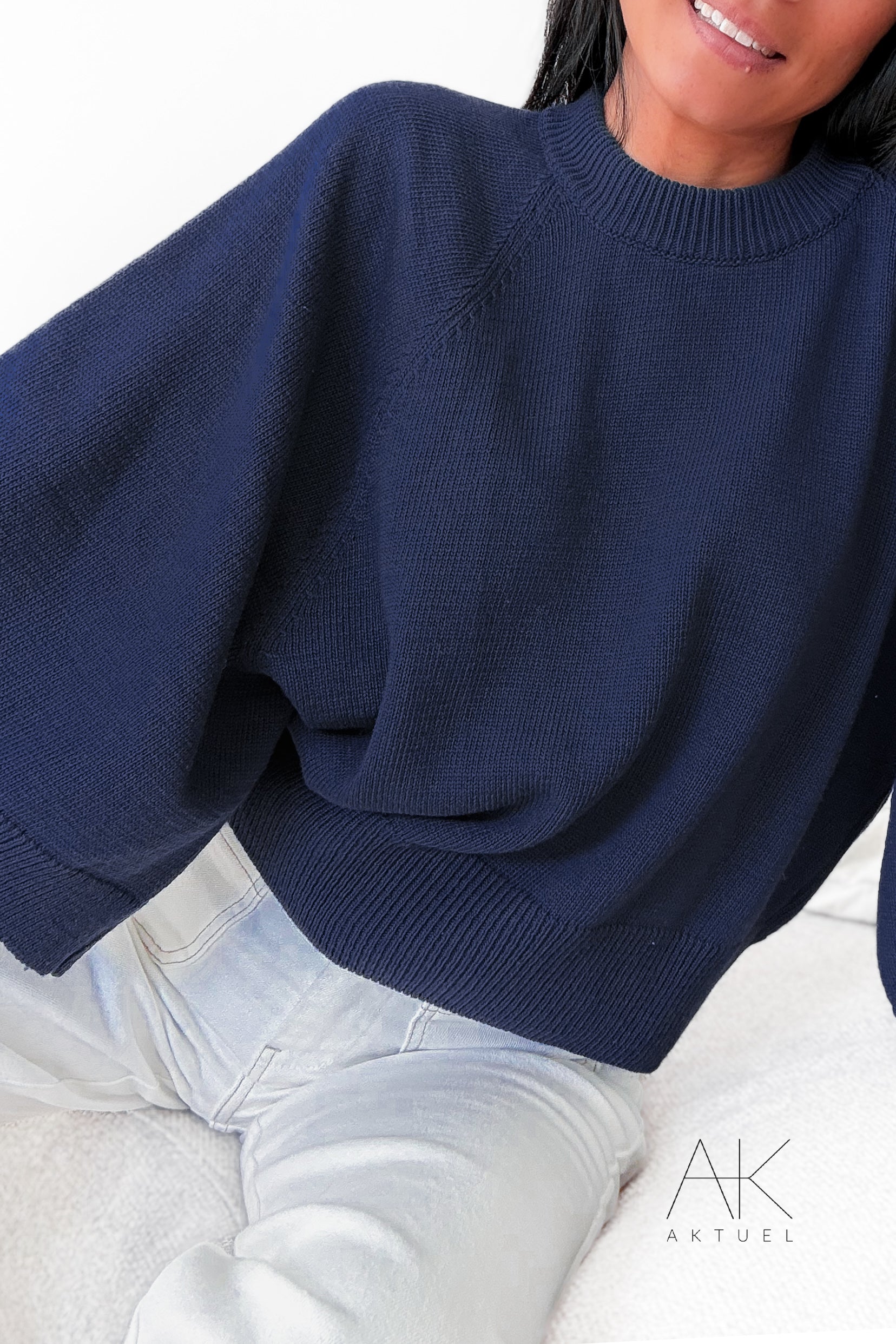 Pull manches 3/4 bleu marine