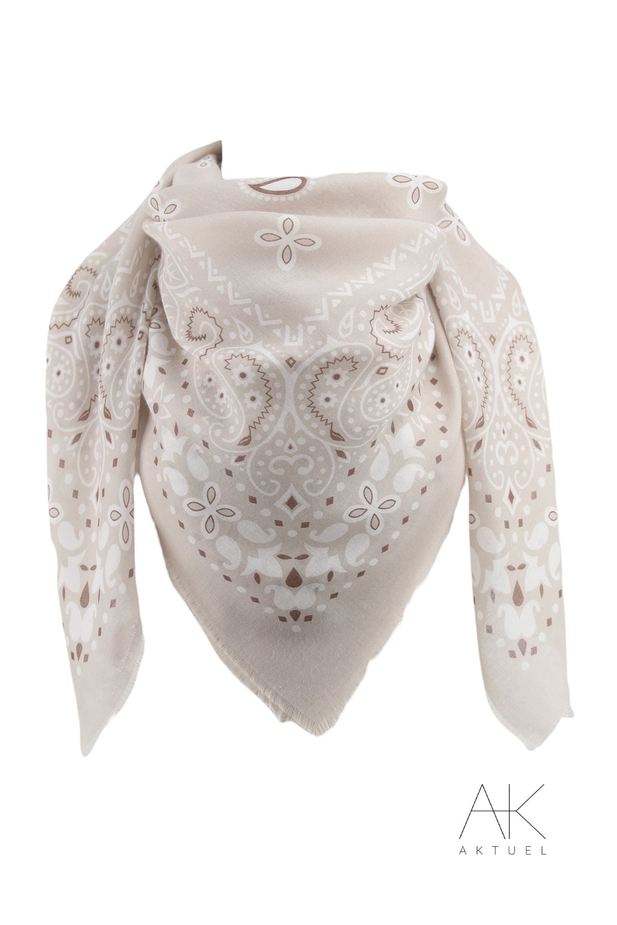 Foulard bandana beige à motifs