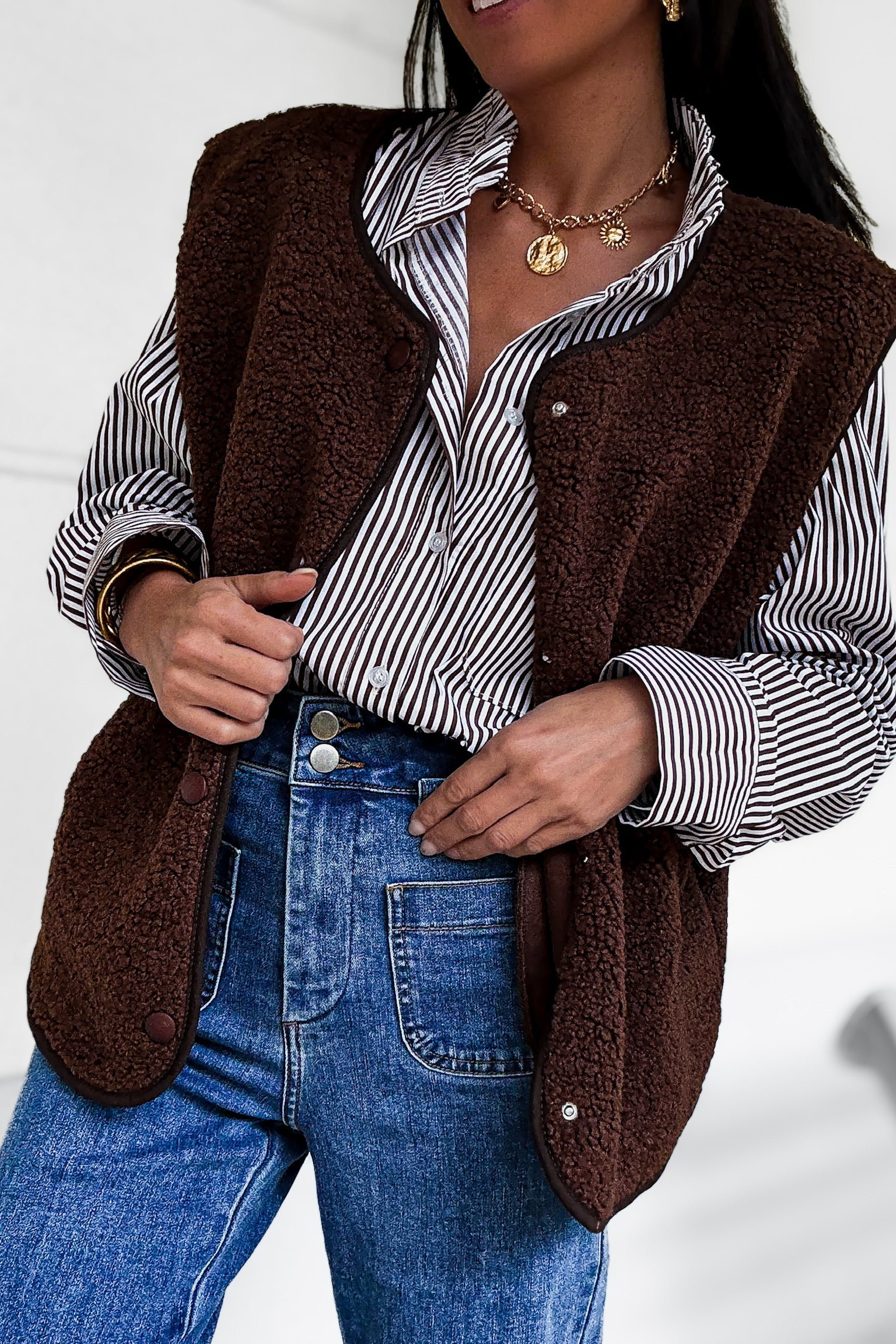 Gilet sans manches en sherpa chocolat