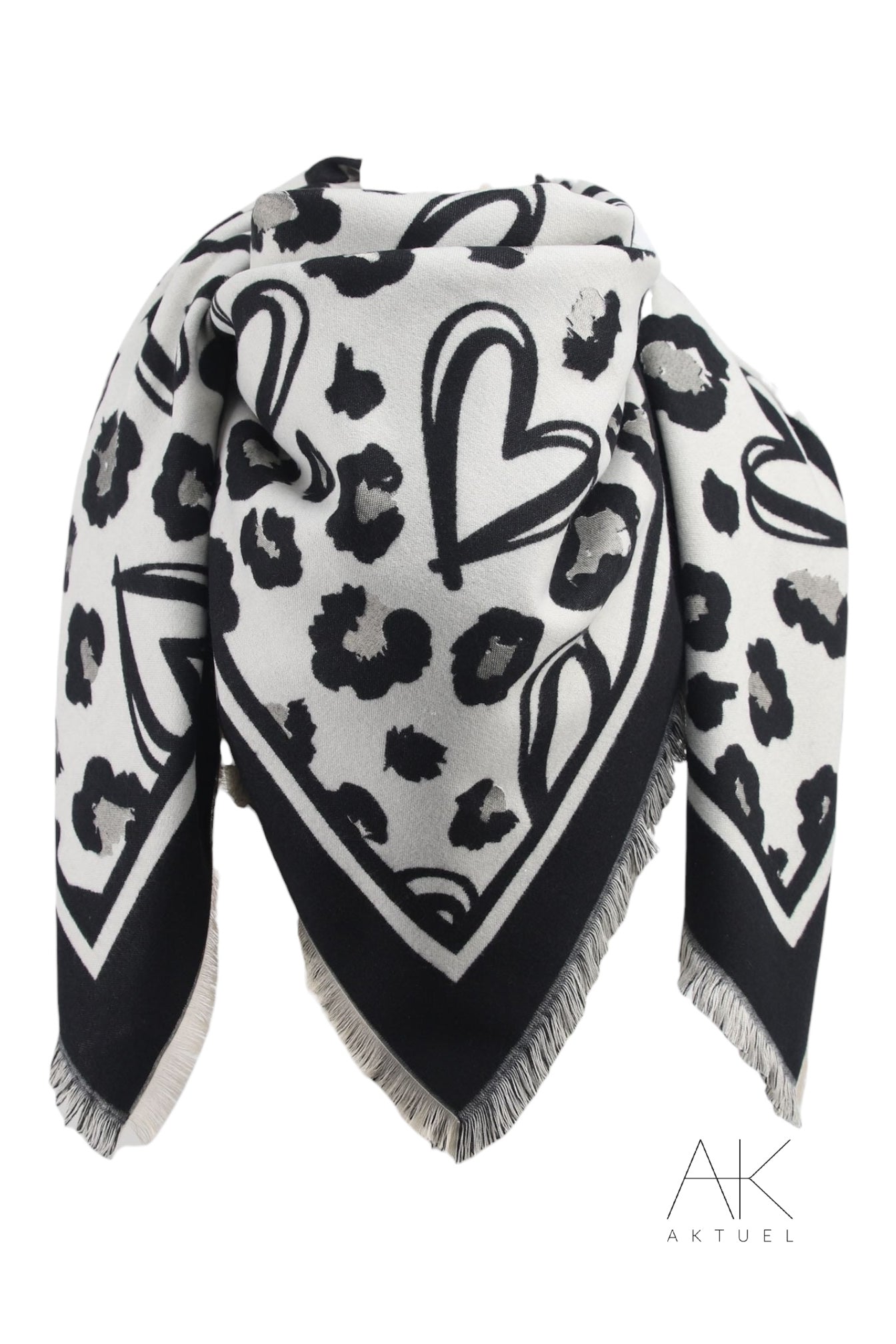 Foulard carré motifs cœurs noir