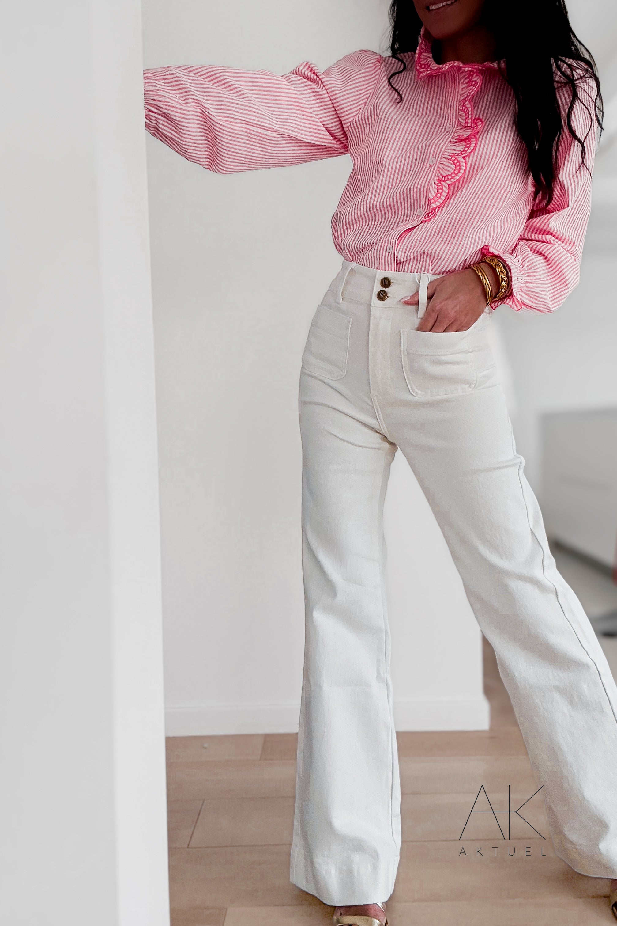 Chemise rayée rose à volants