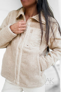 Veste teddy en moumoute beige