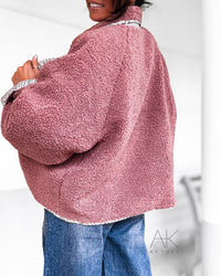 Veste réversible moumoute bois de rose & imprimé fleuri