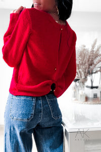 Pull rouge dos ouvert en maille douce