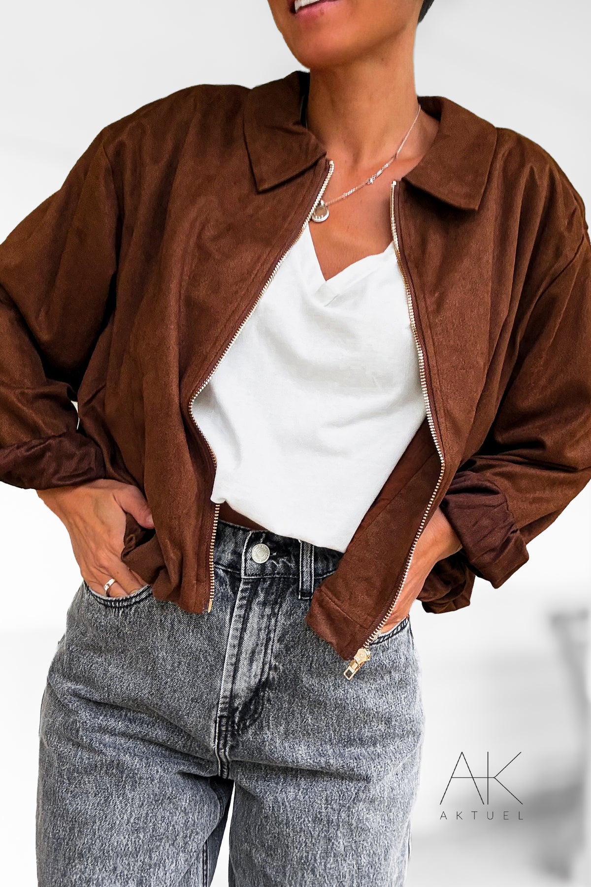 Veste bomber suédine marron camel