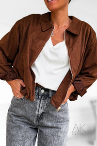 Veste bomber suédine marron camel