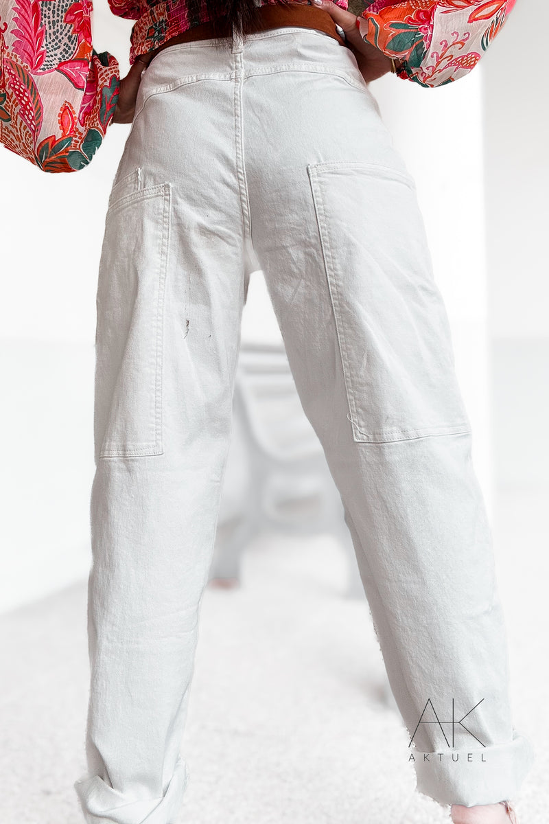 Jean wide balloon blanc