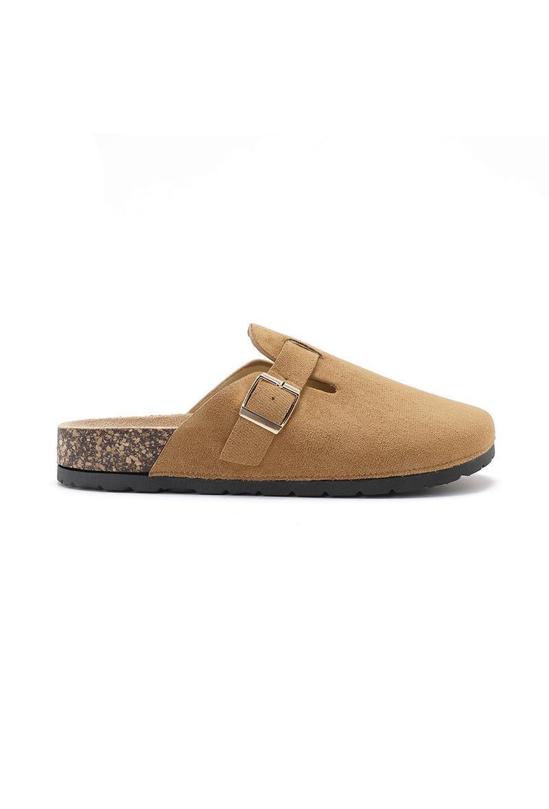 Sabots mules camel effet suédine à boucle