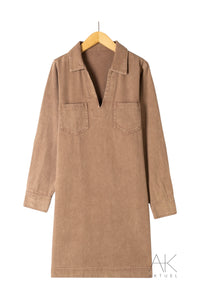 Robe denim taupe à manches longues