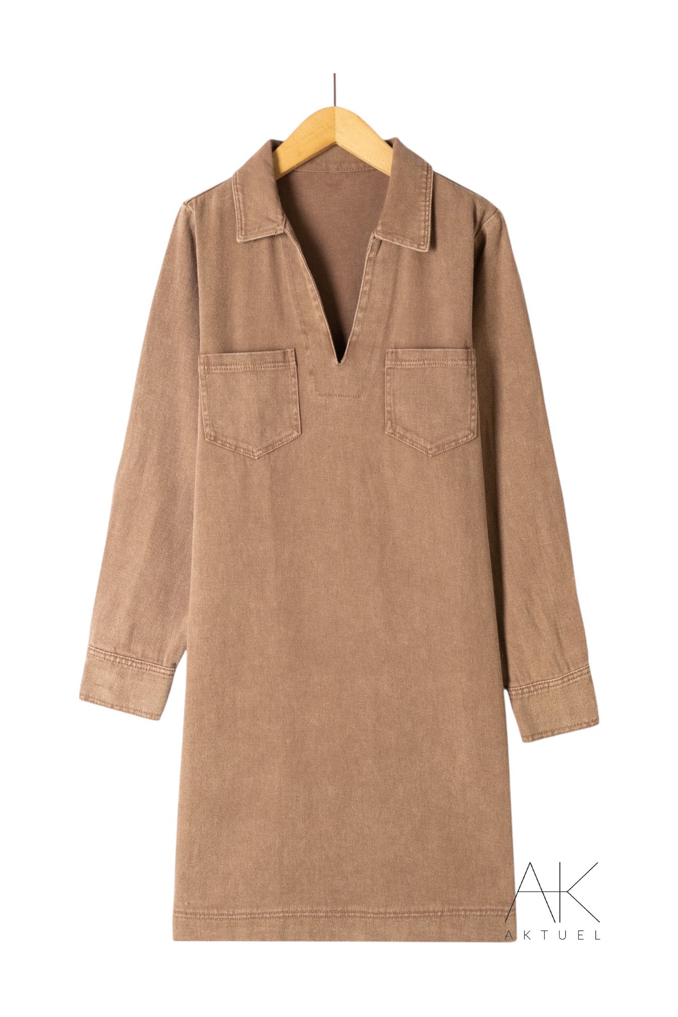Robe denim taupe à manches longues