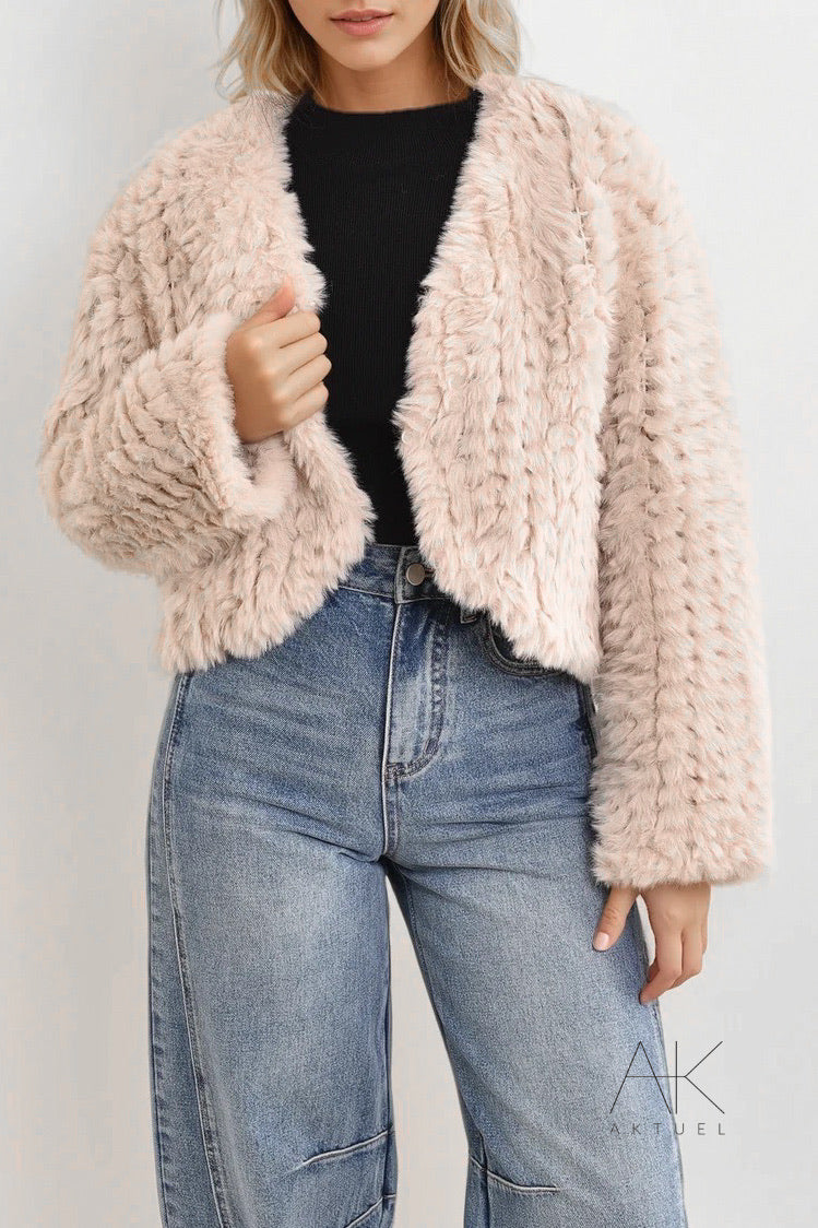 Gilet veste fausse fourrure beige