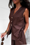 Gilet marron sans manches à boutons bijoux
