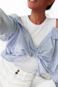 Top effet chemise rayé bleu