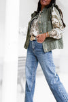 Gilet denim kaki à volants