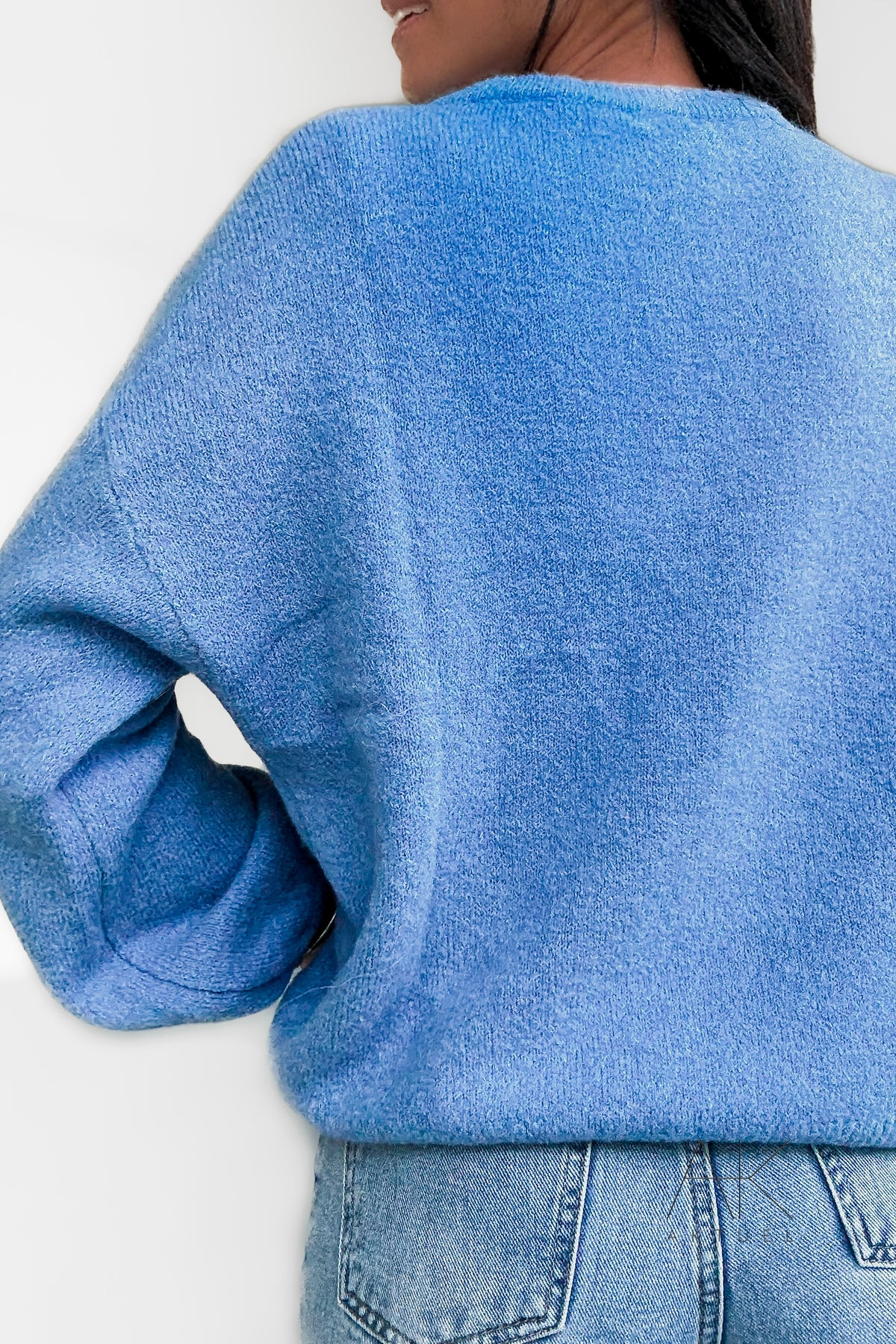 Pull en maille bleu baby alpaga col rond
