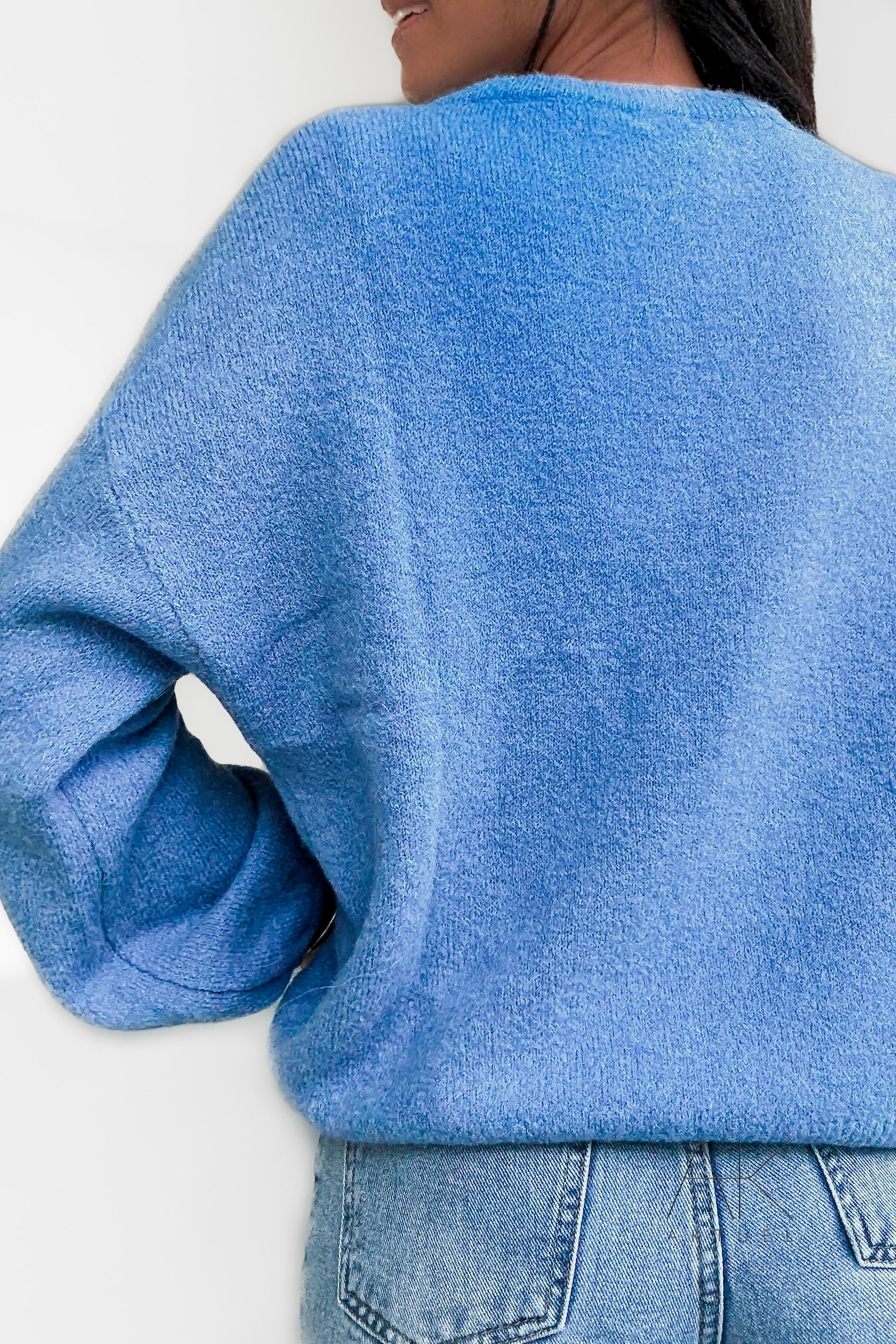 Pull en maille bleu baby alpaga col rond