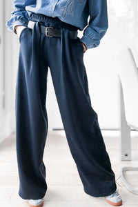 Pantalon large jogging bleu ceinturé