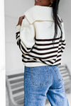 Pull rayé écru et marron