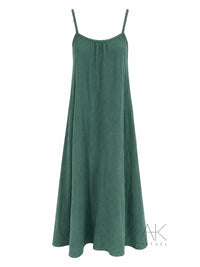 Robe longue dos nu en gaze de coton vert céladon