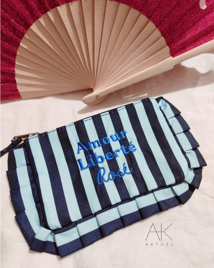 Pochette froufrou « Amour, Liberté et rosé » bleu/marine
