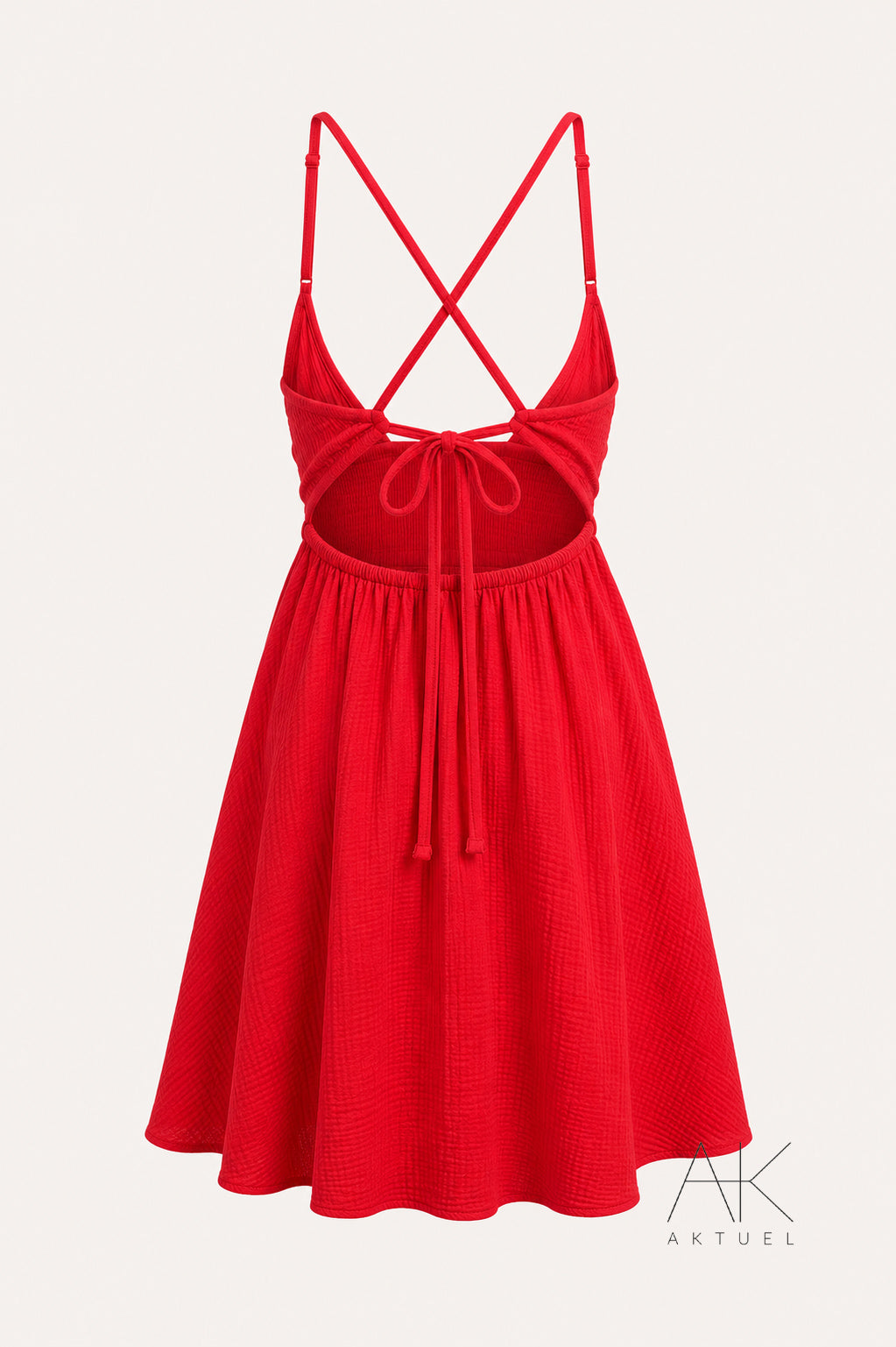 Robe courte gaze de coton rouge dos croisé