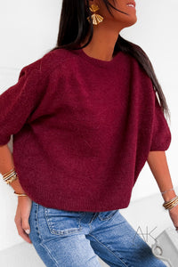 Pull bordeaux alpaga à manches courtes