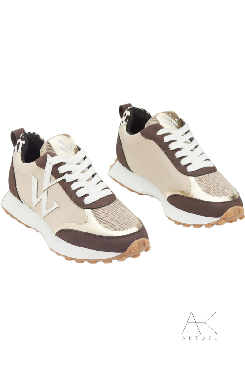 Baskets monogramme Grace beige et marron à semelle running