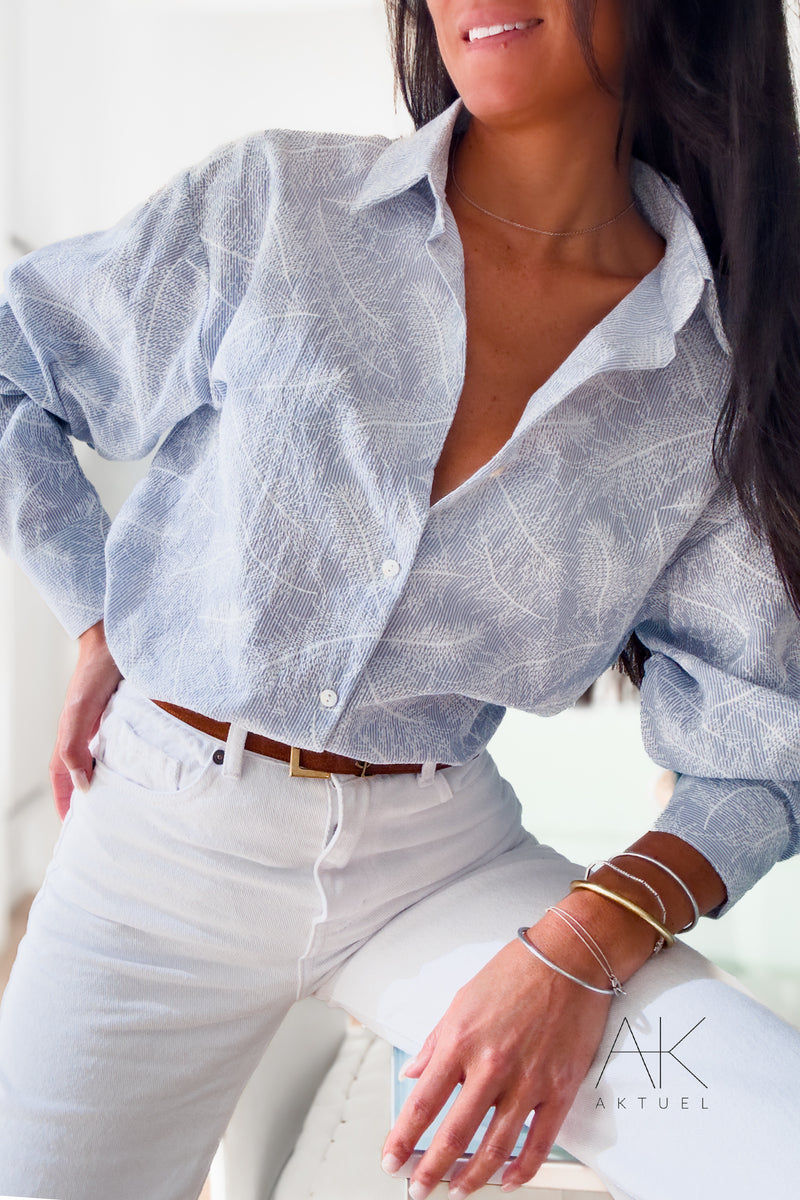 Chemise Imprimée Feuillage Bleu Ciel