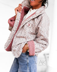 Veste réversible moumoute bois de rose & imprimé fleuri