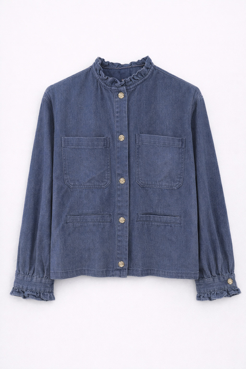Veste en denim bleu marine à volants