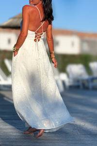 Robe longue écrue à fines bretelles