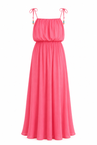Robe longue corail à bretelles perlées