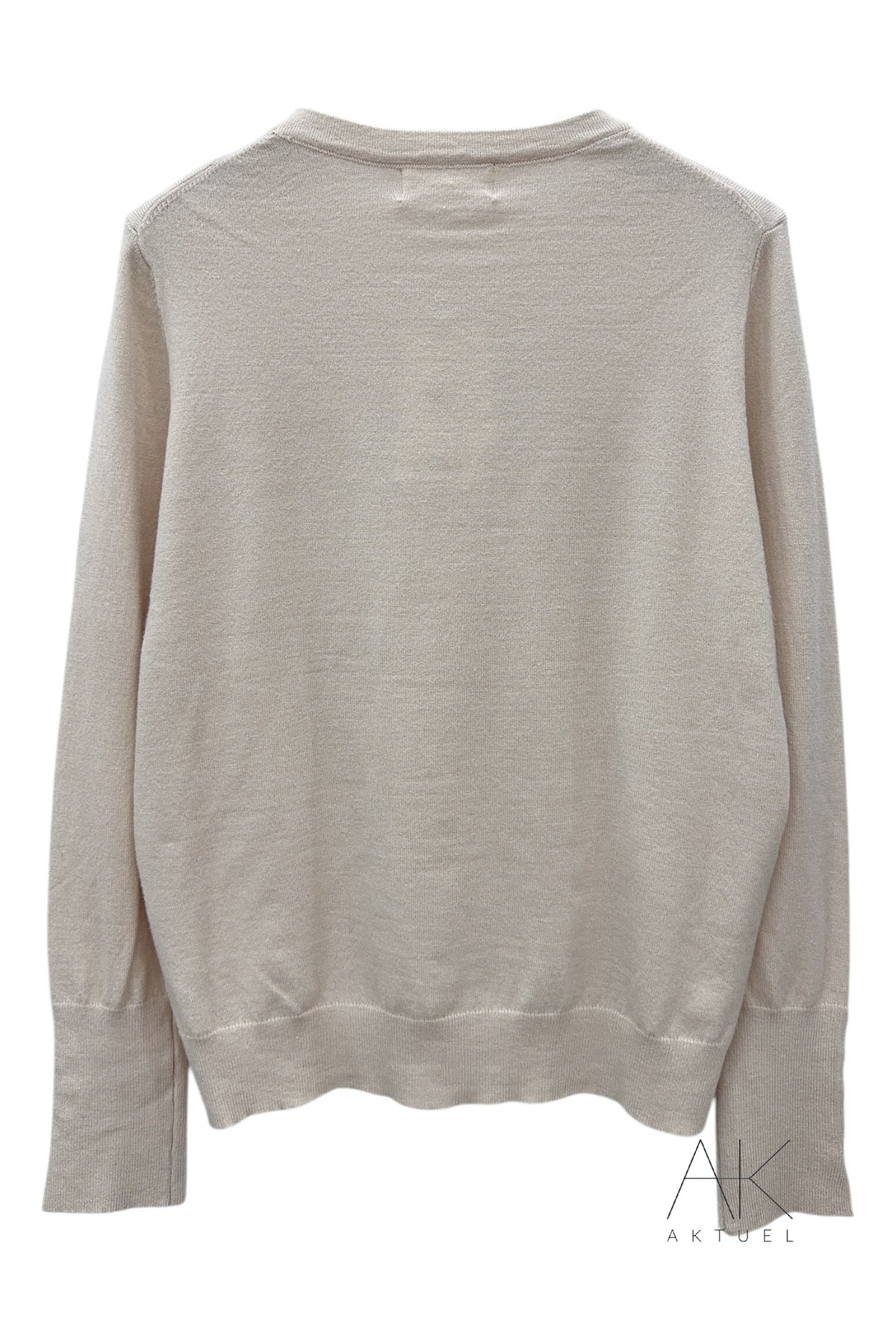 Pull fin col rond beige