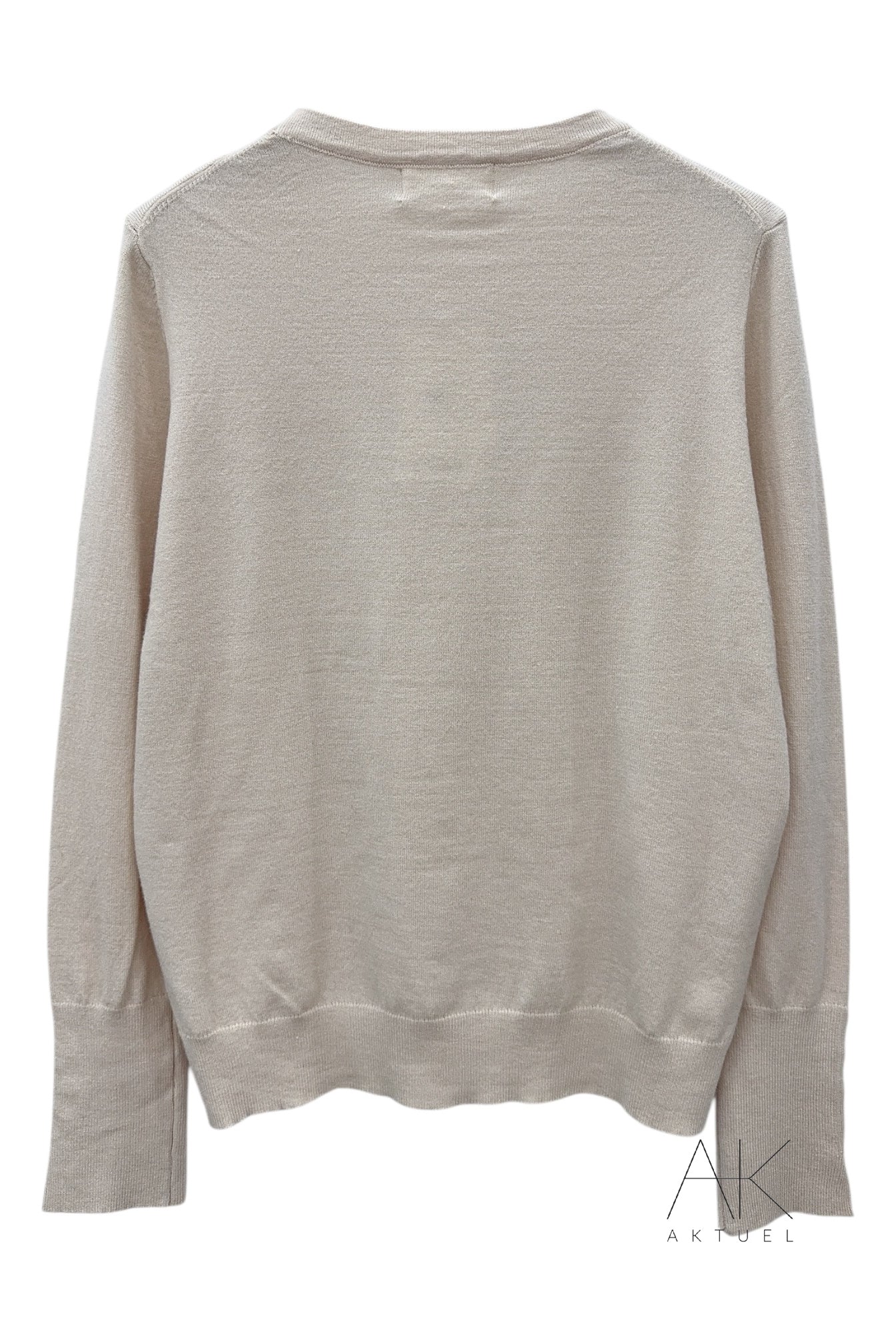 Pull fin col rond beige