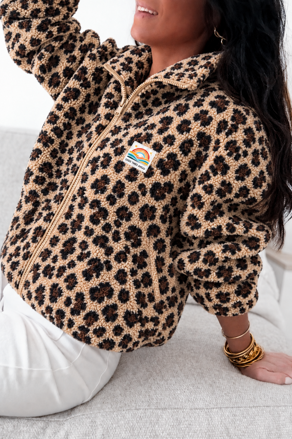 Veste Polaire léopard zippée