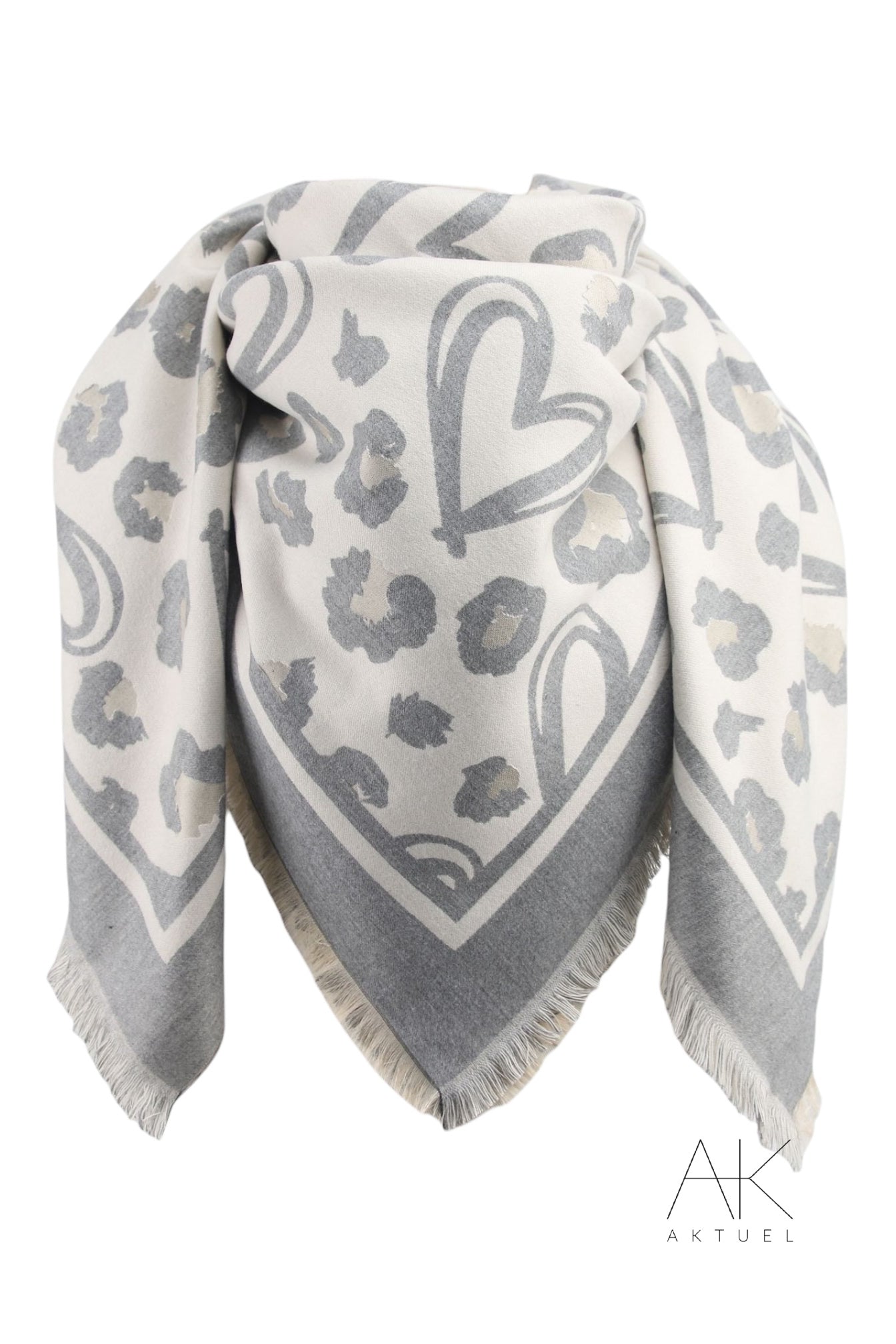 Foulard carré motifs cœurs gris