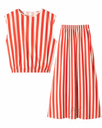 Ensemble jupe jaune à rayures corail