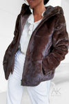 Veste à capuche en fausse fourrure chocolat