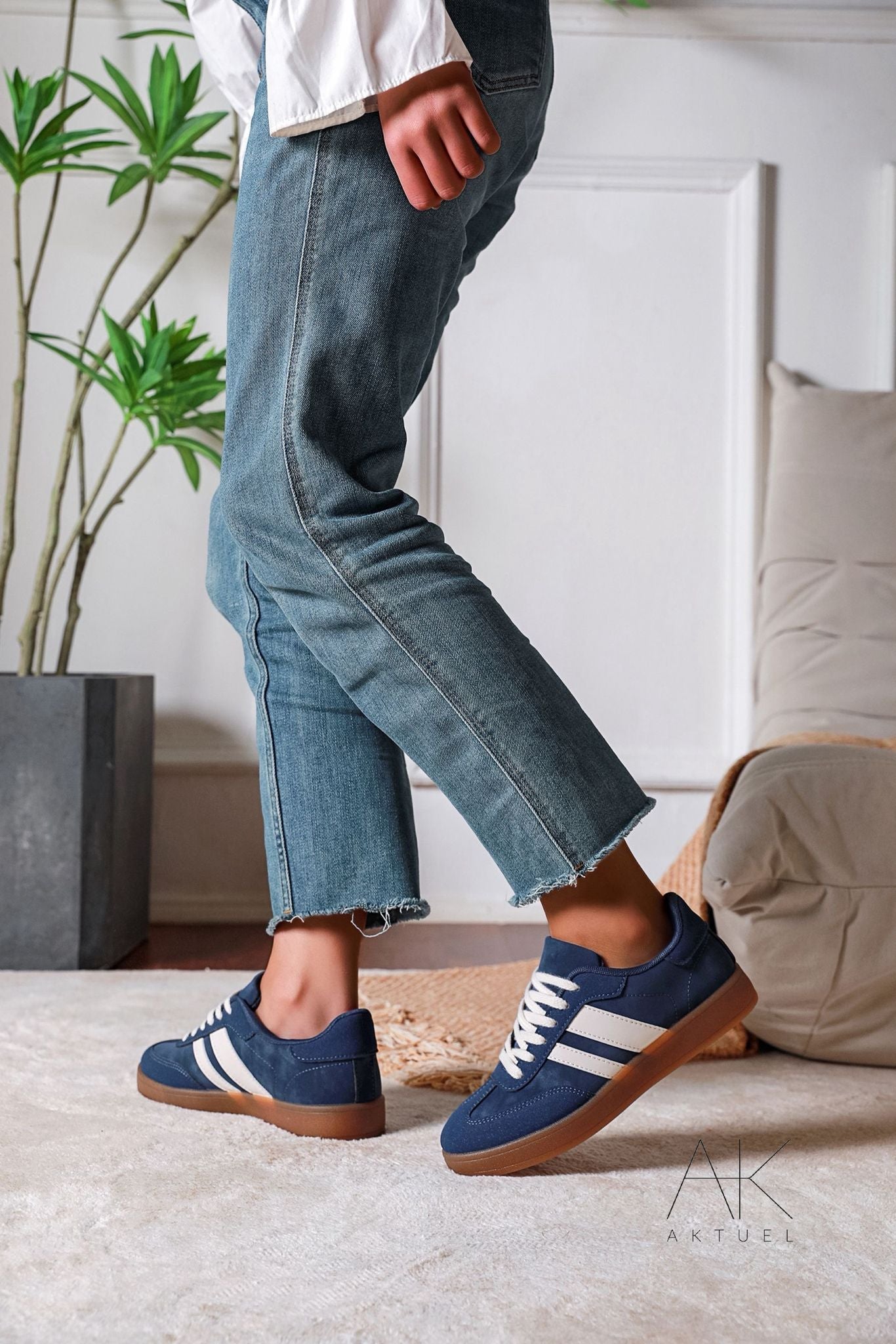 Baskets rétro à semelle gomme - Bleu Marine